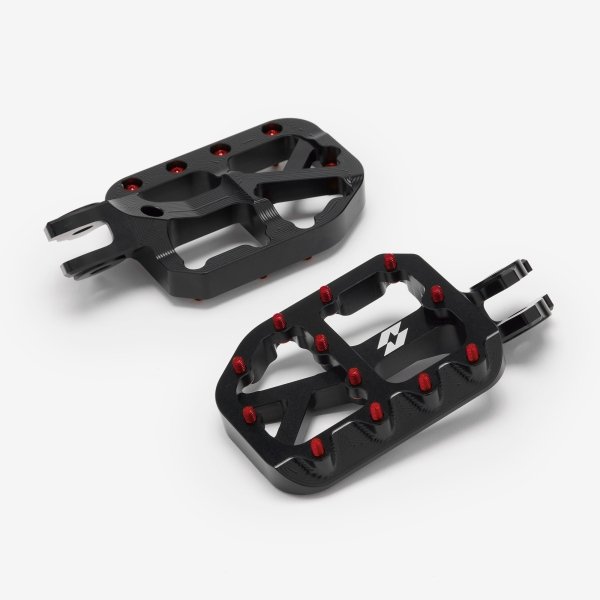 Full-E Charged Black Foot Pegs with 7075 Red Anodized Pins